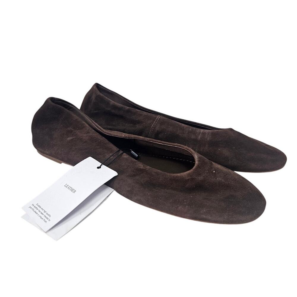 NEW Mango 41 Chocolate Brown Suede Leather Slip On Ballet Flat Minimalist